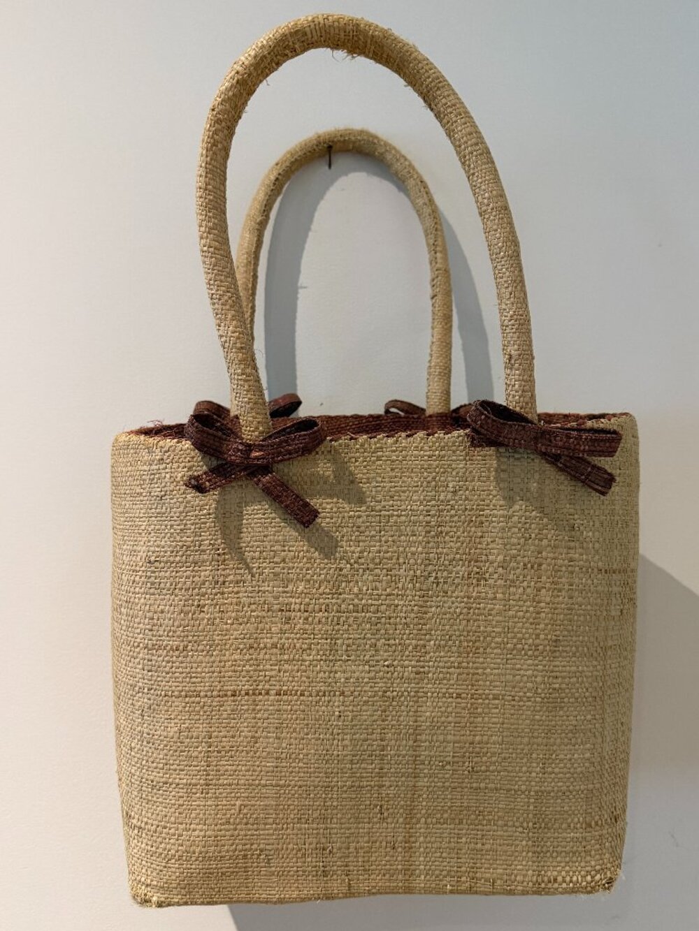 Raphia Brown/Tan Bag with Bows